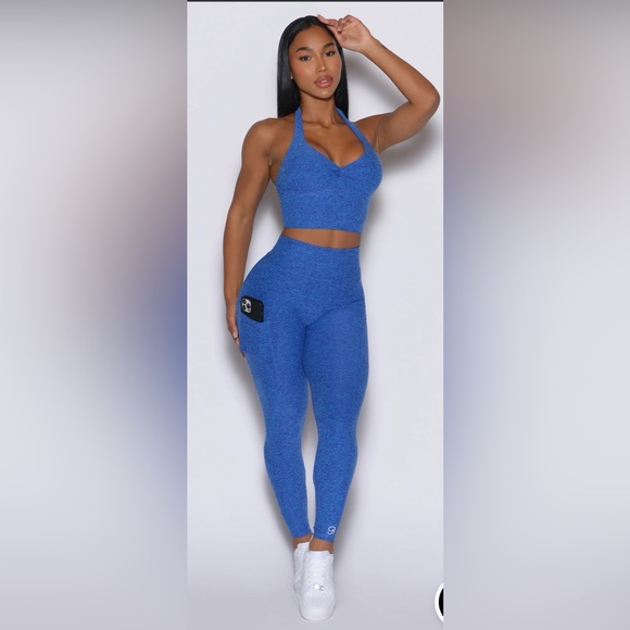 BOMBSHELL SPORTSWEAR V BACK LEGGINGS IN NEON BLUE RAVE! EUC! SOLD OUT ONLINE - Picture 3 of 16